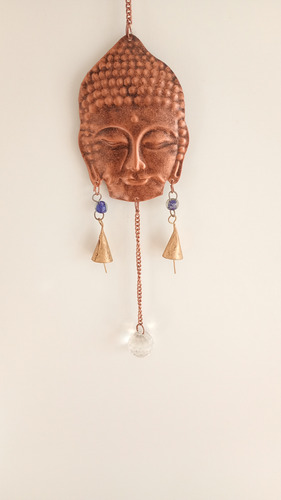Atrapasol Cara Buda Metal, Cairel De Vidriofacetado De 3 Cm Cobre