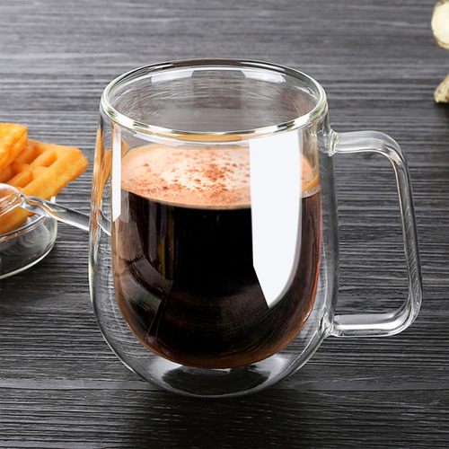 Imagen 7 de 10 de Set 2 Tazas De Vidrio Doble Pared Café Mug 300 Ml Grande