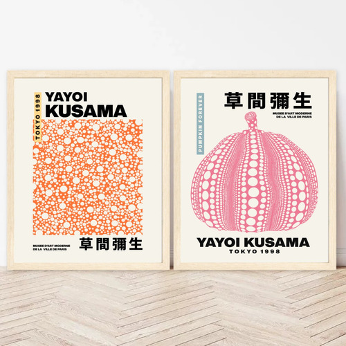 Set X2 Cuadros 33x43 Completos Decorativos Yayoi Kusama Arte