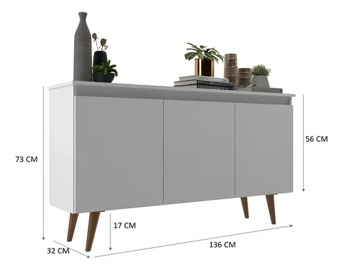 Buffet 3 Portas 136cm Retrô Elza Yescasa Branco Cj | Parcelamento