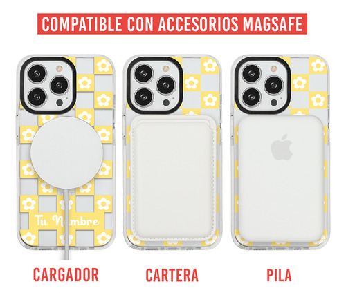 Funda Para iPhone Magsafe Para Mujer Nombre Flores Cuadros