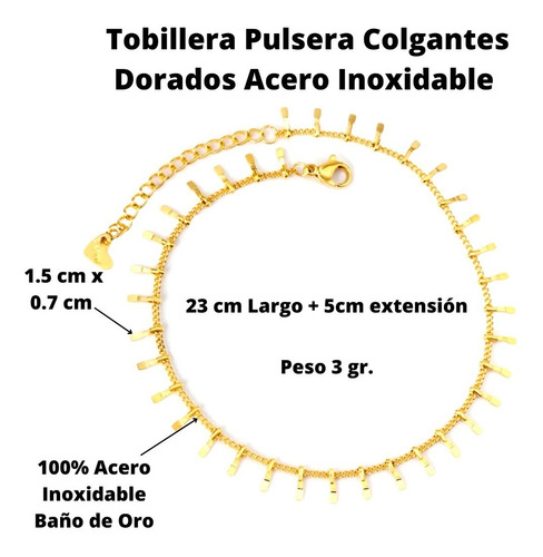 Imagen 2 de 7 de Tobillera Pulsera Mujer Pie Tobillo Acero Colgantes Oro 10k