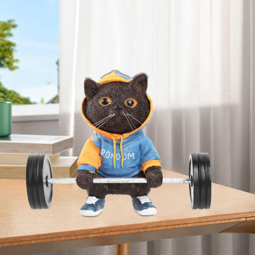 Estatuilla De Gato Con Barra, Estatua De , Naranja Azul