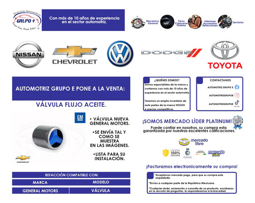 Válvula Flujo Aceite Azul Gm Sonic 2012 2013 2014 2015 Nueva