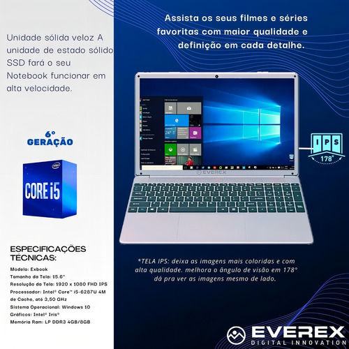 Notebook Intel Core I5, 15.6 Fullhd, 8gb, 240gb, Windows 10