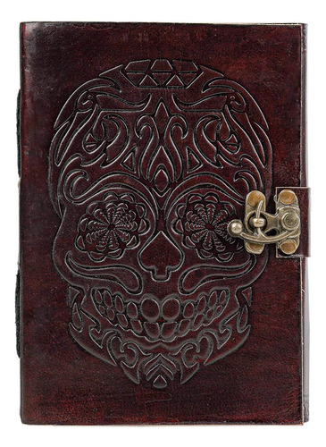 Diario De Cuero Con Calavera, Cuaderno Antiguo Hecho A Mano 