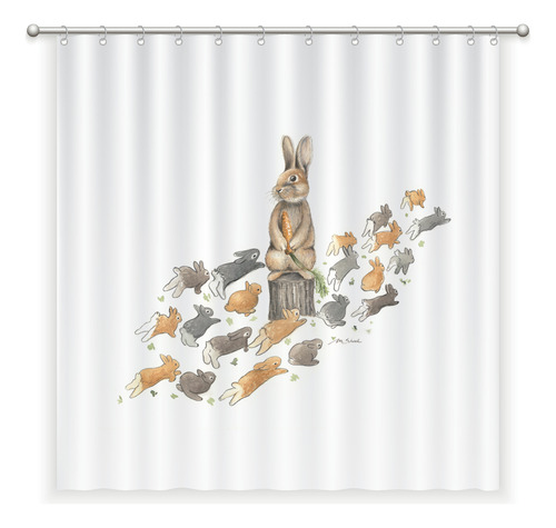 Cortina De Baño Pedro Rabbit . Ilustrada - 180x180 Cms