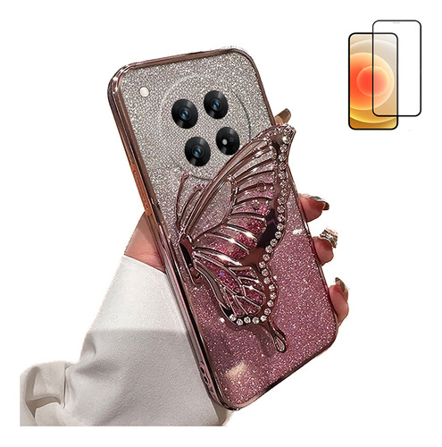 Funda Para Xiaomi Poco C75 14c Mariposa Rosa Flash+mica