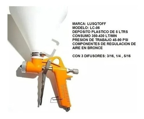 Imagen 2 de 7 de Pistola Pintar Tolva Revestimiento Textura 5l Lusqtoff Lc-06