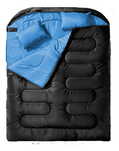 Saco De Dormir Para Acampar Para 2 Personas Con 2 Almohadas Color Negro Ubicación De La Cremallera Izquierdo