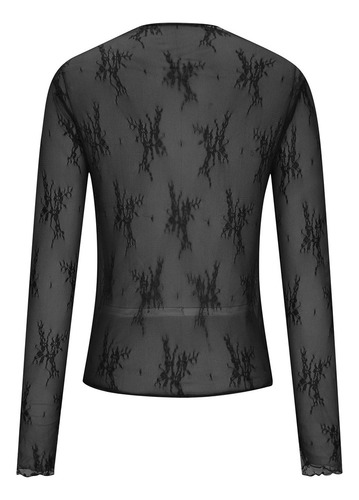 Blusa Casual Holgada De Encaje Con Cuello Redondo Y Manga La