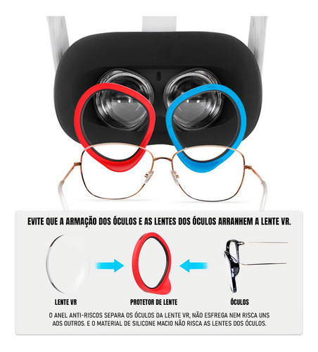 Protetor De Lentes Para Oculus Quest 2 Cor Vermelho E Azul