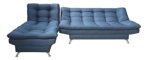 Sala Moderna Esquinera Gris Sofá Sillón Y Taburete Florencia Color Azul Marino