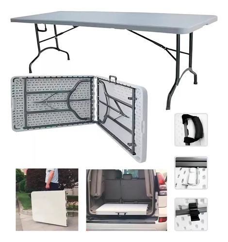 Mesa Plegable Tecnohogar Tipo Maleta 1.80 Camping Resistente