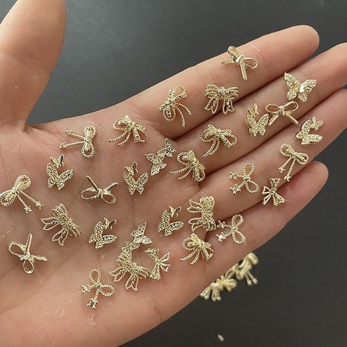 10 Pzs Arte De Uñas 3d Moño Piedras Estilo Francés