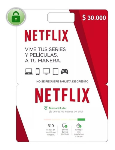 Tarjeta Pin Netflix Saldo Equivalente $20.000 