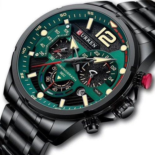 Curren Luxury Reloj De Cuarzo De Acero Inoxidable Para Hombr Correa Verde