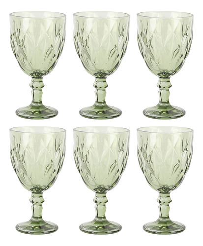 Set X6 Copas Vidrio Verde Tallado Dakota Elegante Estilo Vintage Resistente