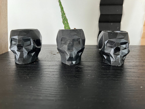 3 Macetas Calavera Concreto En Forma De Cráneo Geométrico