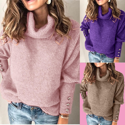 Suéter Tejido Con Cuello De Tortuga Para Mujer 1602