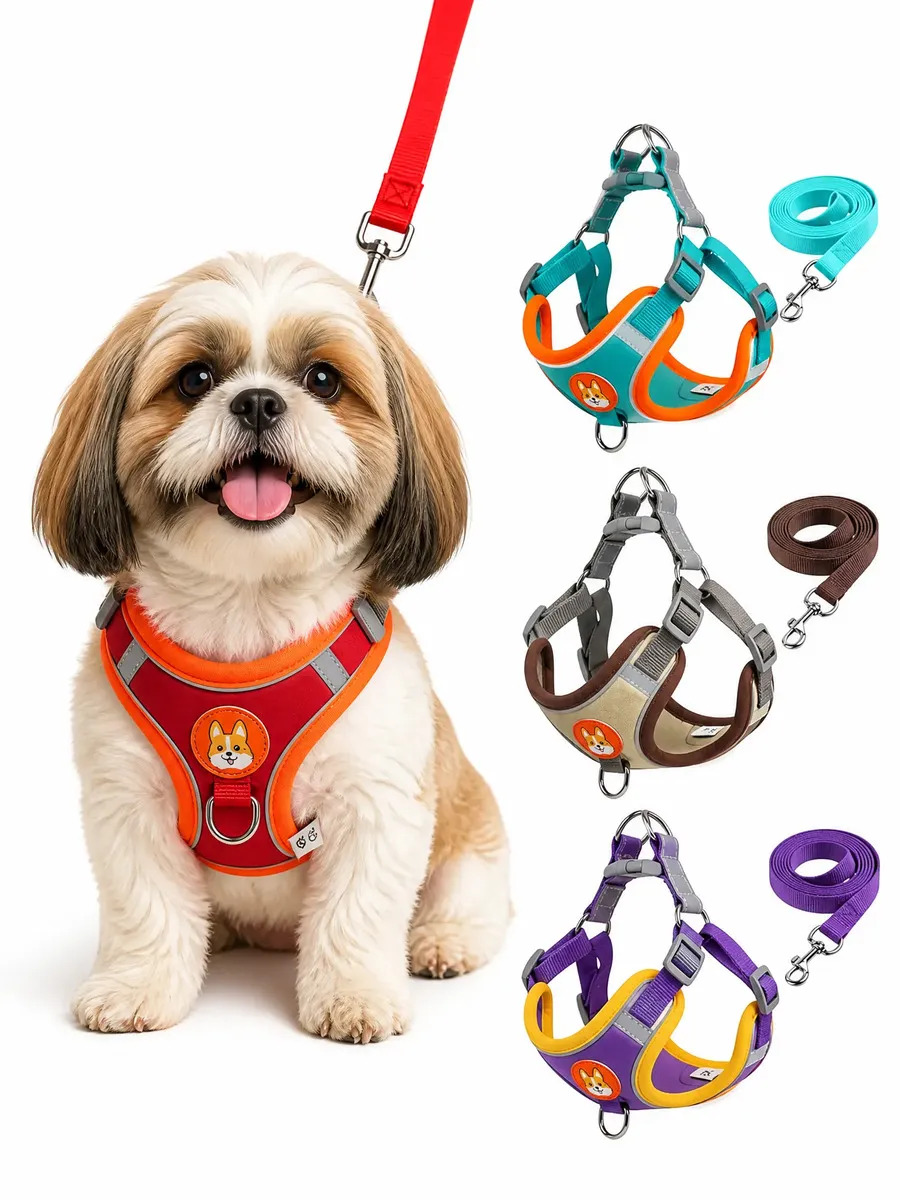 Coleira Peitoral para Cachorros e Gatos Design Ergonômico Faixa Reflexiva Com Guia de Passeio Colete Pet Respirável Antipuxão Vermelho M