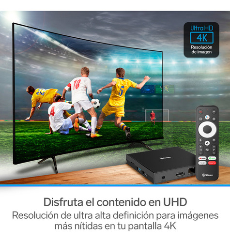 Steren Intv-1000 Sistema Android Tv Box 4k Control Remoto