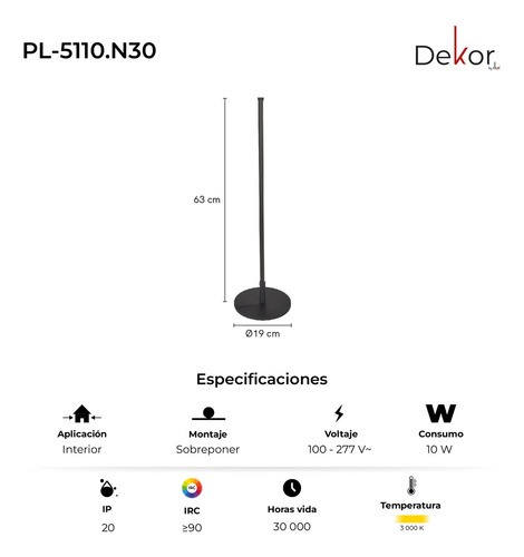 Lámpara Led Para Escritorio 10w Luz Cálida Illux Pl-5110.n30 Estructura Negro Pantalla Blanco
