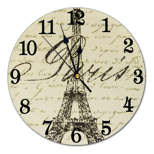 Vintage Eiffel Reloj De Pared Con Pilas Silencioso Relo...