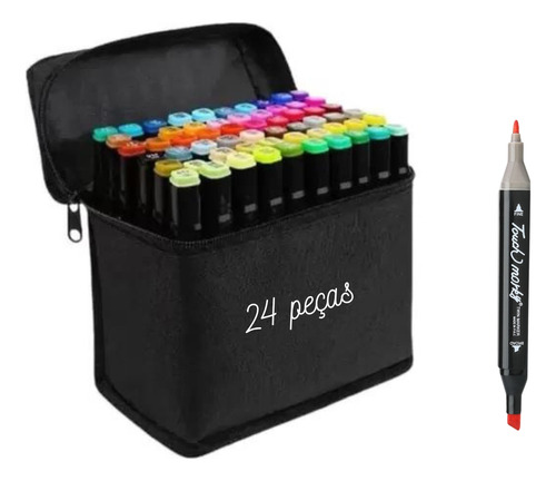 Estojo Canetinha Marcador Canetas Kit 24 Cores Touch Ponta Dupla