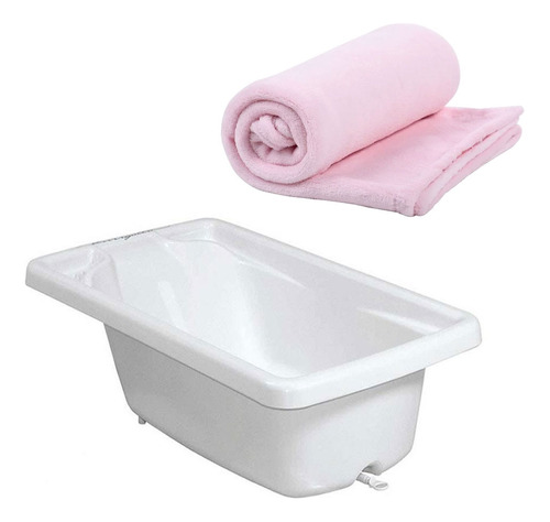 Banheira Avulsa Branco Com Cobertor De Microfibra Mami Rosa