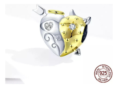 Charm Plata .925 Corazon Con Angel Y Demonio