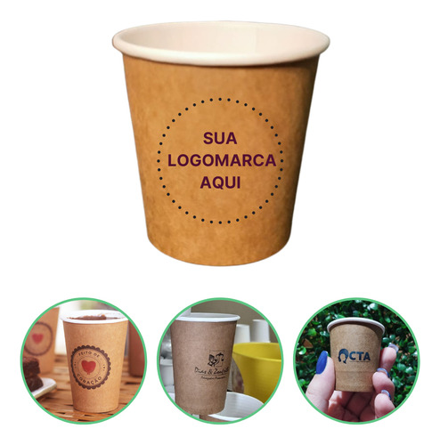200un Copo Papel Bio Café 140ml Personalizado Cor Marrom