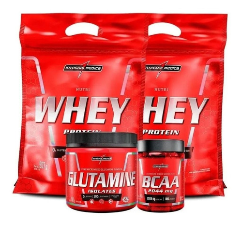 Kit 2x Whey Protein Concentrado 907g + Bcaa + Glutamina