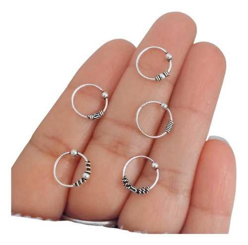 Aro Argollita Mini Piercing Cartílago Bali 10 Mm Plata 925 