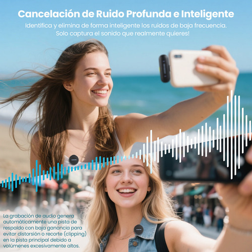 Micrófono Inalámbrico Solapa Audishako Mic-M2 Para Combo Color Negro, Para Iphone/Android/Cámara/Pc, Mini Micrófono De Lavalier, Filtro De Voz, Cancelación De Ruido, Batería De 40h Para Grabación Vlog