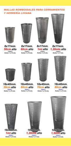 Malla Metál Romboidal Desplegado 8x17mm Rollo 50cm X 10mts
