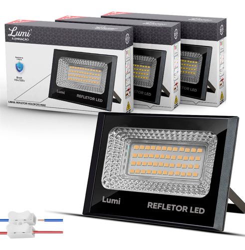 Kit 3 Refletor Led Holofote Smd Flex 50w 127/220V Ip67 Cor Branco Quente