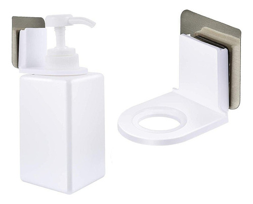 Soporte Adhesivo Para Jabón Liquido Para Pared Baño X 2u Color Blanco Con Gris