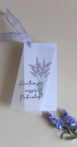 Convite Manual Vegetal Padrinhos C/7 Folhas (16 Unids) Lavanda