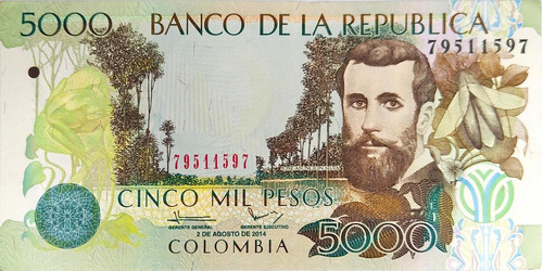 Billete De Colombia 5000 Pesos 2 Agosto 2014 Unc Radar