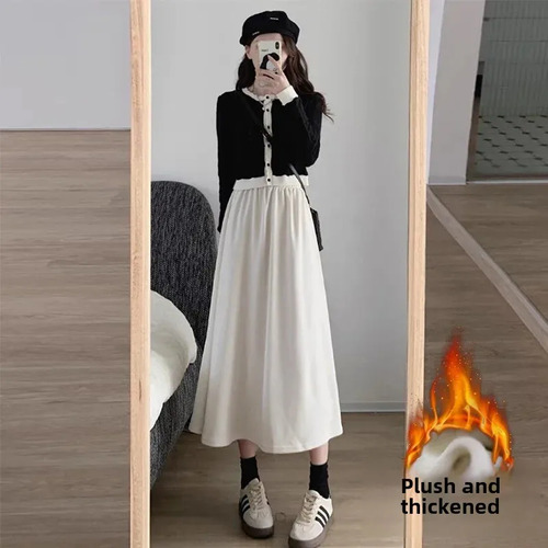 Falda Midi En A De Pana Con Forro Polar, Otoño/invierno