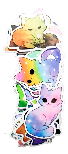 Set De 50 Stickers/calcomanías De Gatos Espaciales