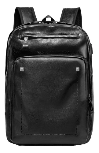 ** Mochila De Cuero Con 3 Bolsillos Casual Bluelander 30l Con Sistema Antirrobo Color Negro Liso