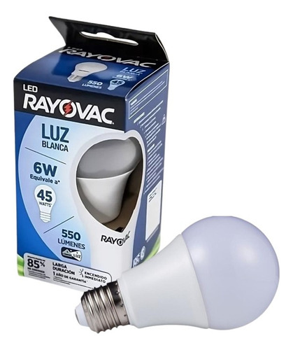 Lampara Led Luz Blanca Dia Rayovac 6w = 45w 550 Lumenes