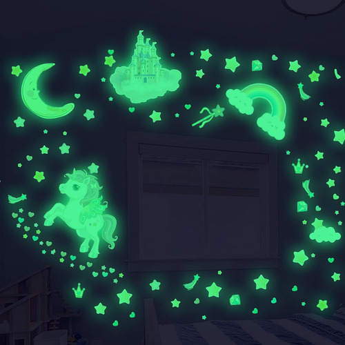 Calcomanías De Pared Estrellas Y Unicornios Que Brillan E...