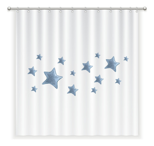 Cortina De Baño Estrellas Azules. Ilustrada - 180x180 Cms
