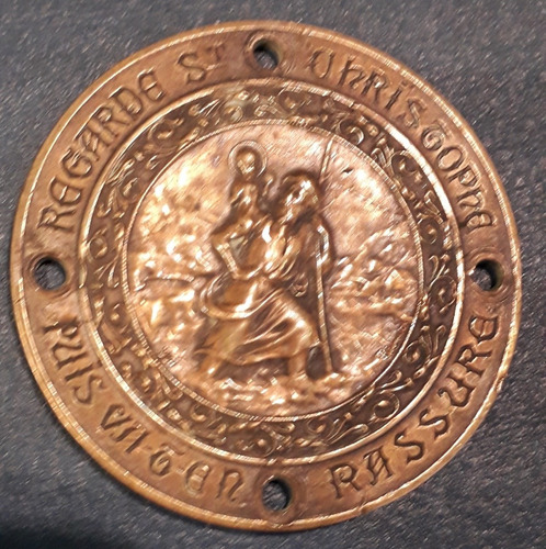 Antigua Gran Placa Medalla San Cristóbal Auto Antiguo 
