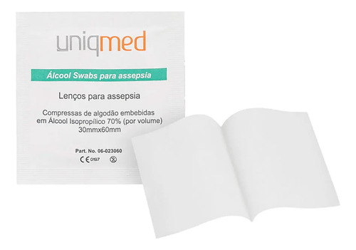 Lenço Umedecido Álcool Swabs Para Assepsia Com 100un Uniqmed