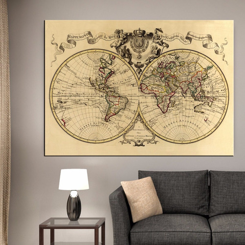 Planisferio Antiguo Bastidor En Lienzo 120 Cm X 80 Cm
