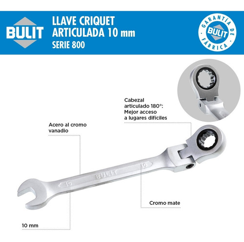 Imagen 2 de 7 de Llave Criquet Articulada Bulit Serie 800 Acero - 10mm